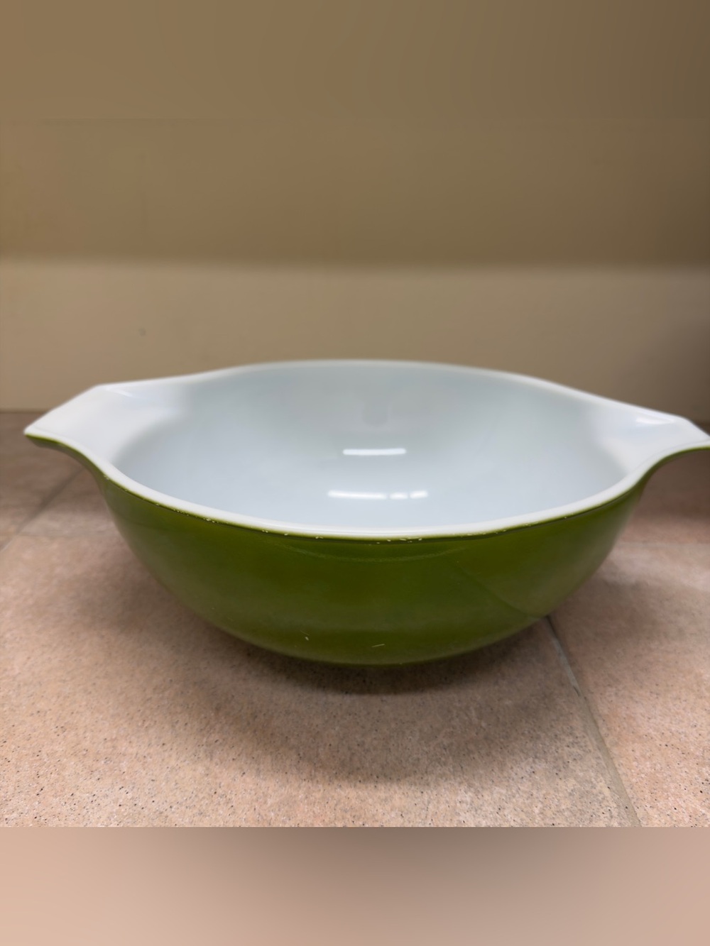 Vintage Pyrex Green Mixing Bowl with White Interior